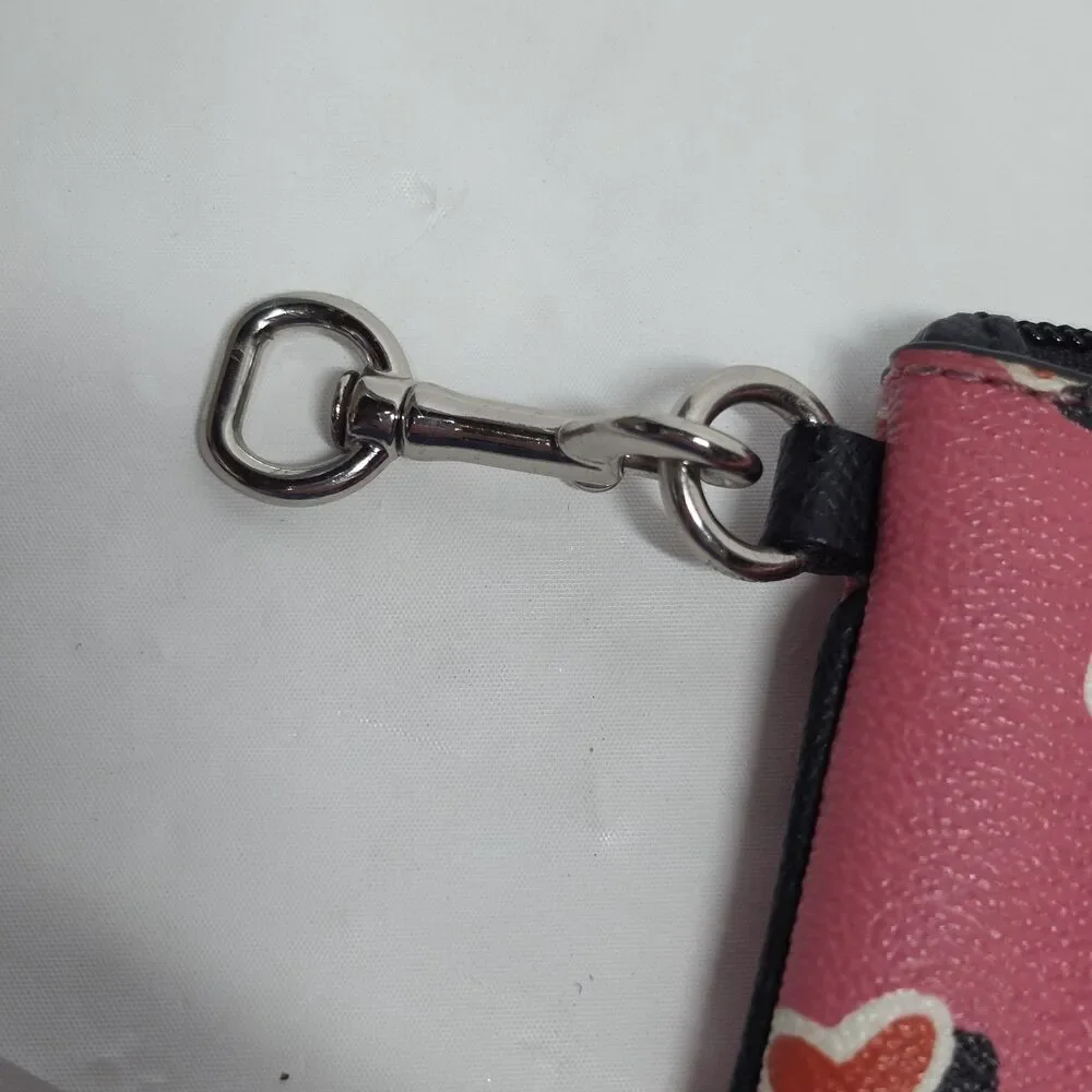 Coach Hearts Print Small Pink Pouch Wallet Wristlet F52560 Missing Strap